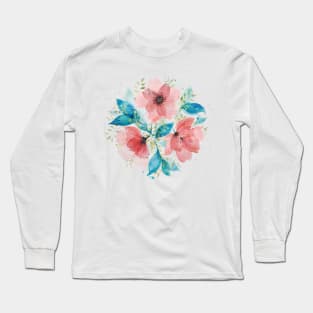 Watercolor Pink and Turquoise Botanical Arrangement 3 Long Sleeve T-Shirt